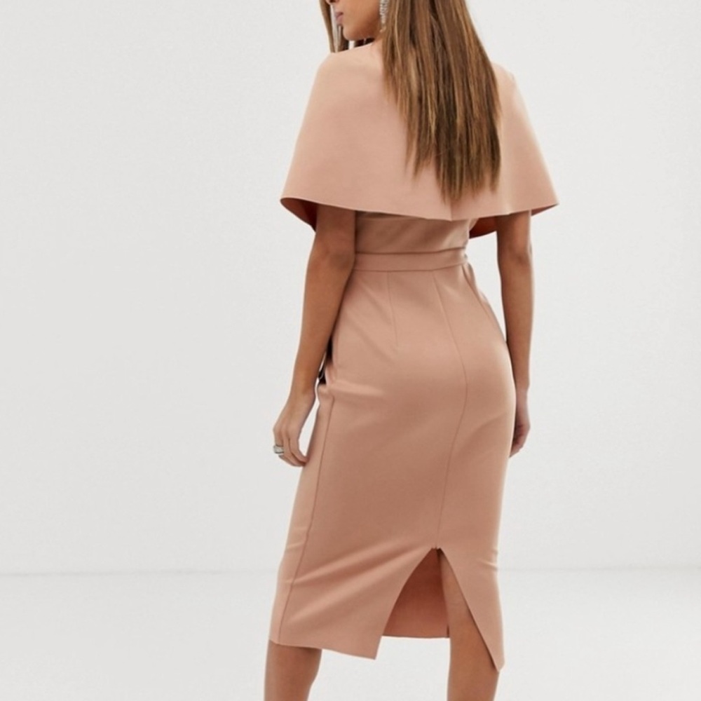 ASOS DESIGN Elegant Blush Cape Dress with Peplum